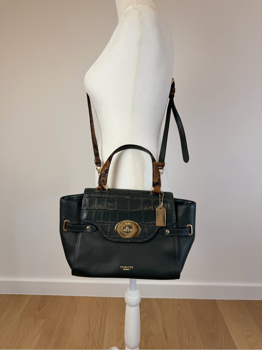 Coach Blake Flap Carryall with Croc-Flap and Snake-Print Handles - Picture 8 of 10